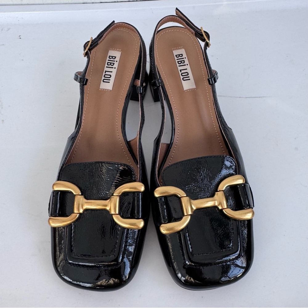 BibiLou Dennis Heels Horsebit Buckle Slingback Black Gold size EU37 - Picture 2 of 8